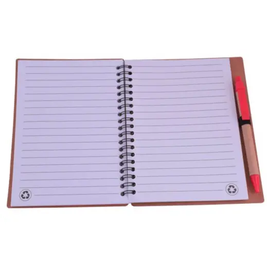 Recycle Notebook & Pen Red Open